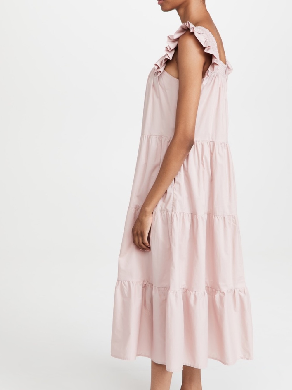English Factory Dust Pink Ruffle Strap Tiered Maxi Dress size small - Picture 3 of 11